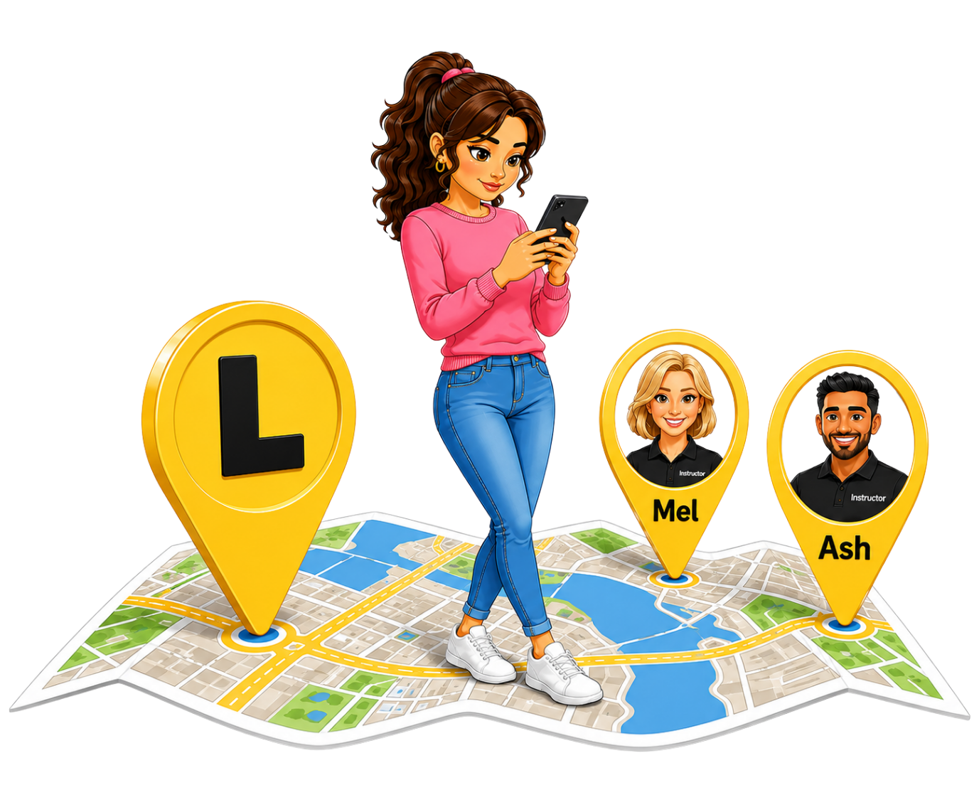 Learner comparing driving instructors on a map